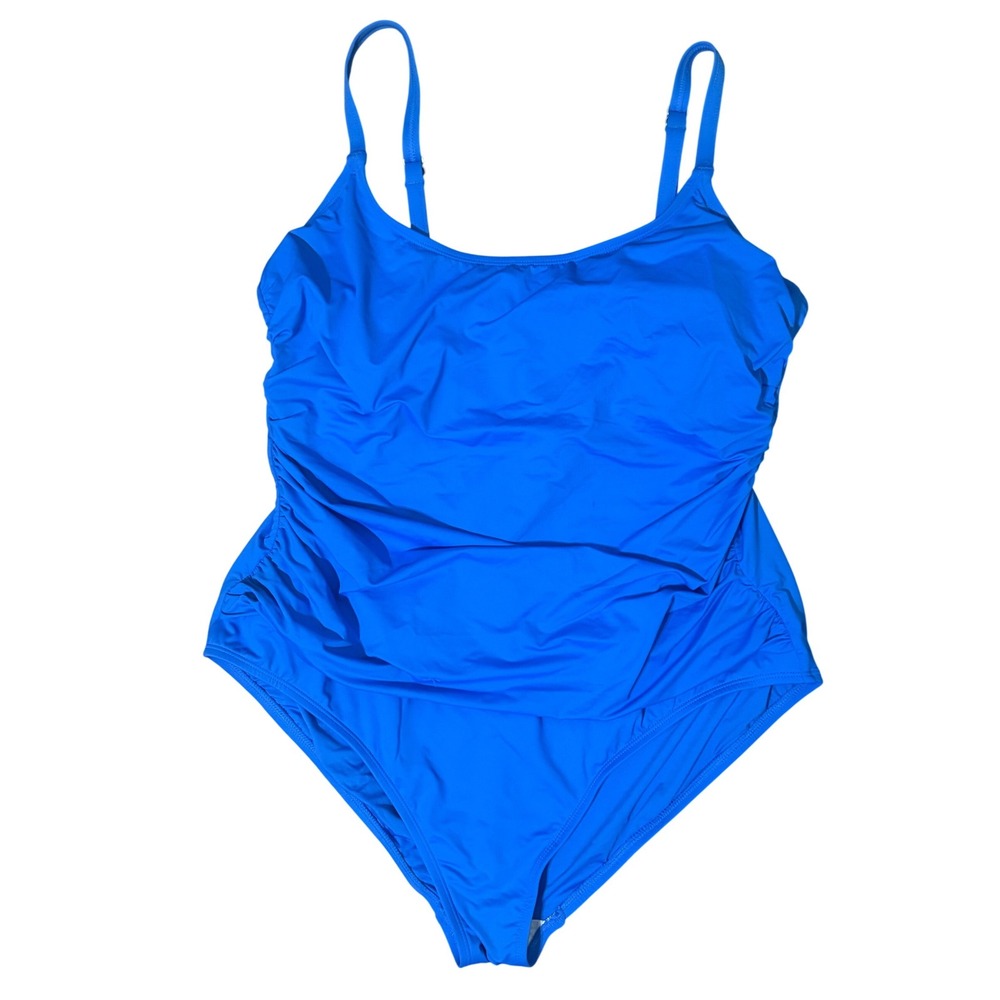 La Blanca Womens 22W‎ Royal Blue Ruched One Piece Swimsuit Adjustable Straps